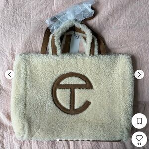 Telfar Shearling Tote in Cream and Brown